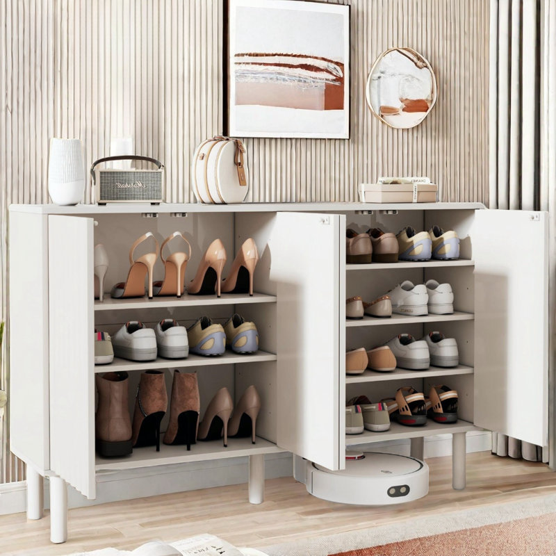 Corrigan Studio Minimalist Shoe Cabinet With 4 Fluted Doors And Adjustable Shelves Wayfair